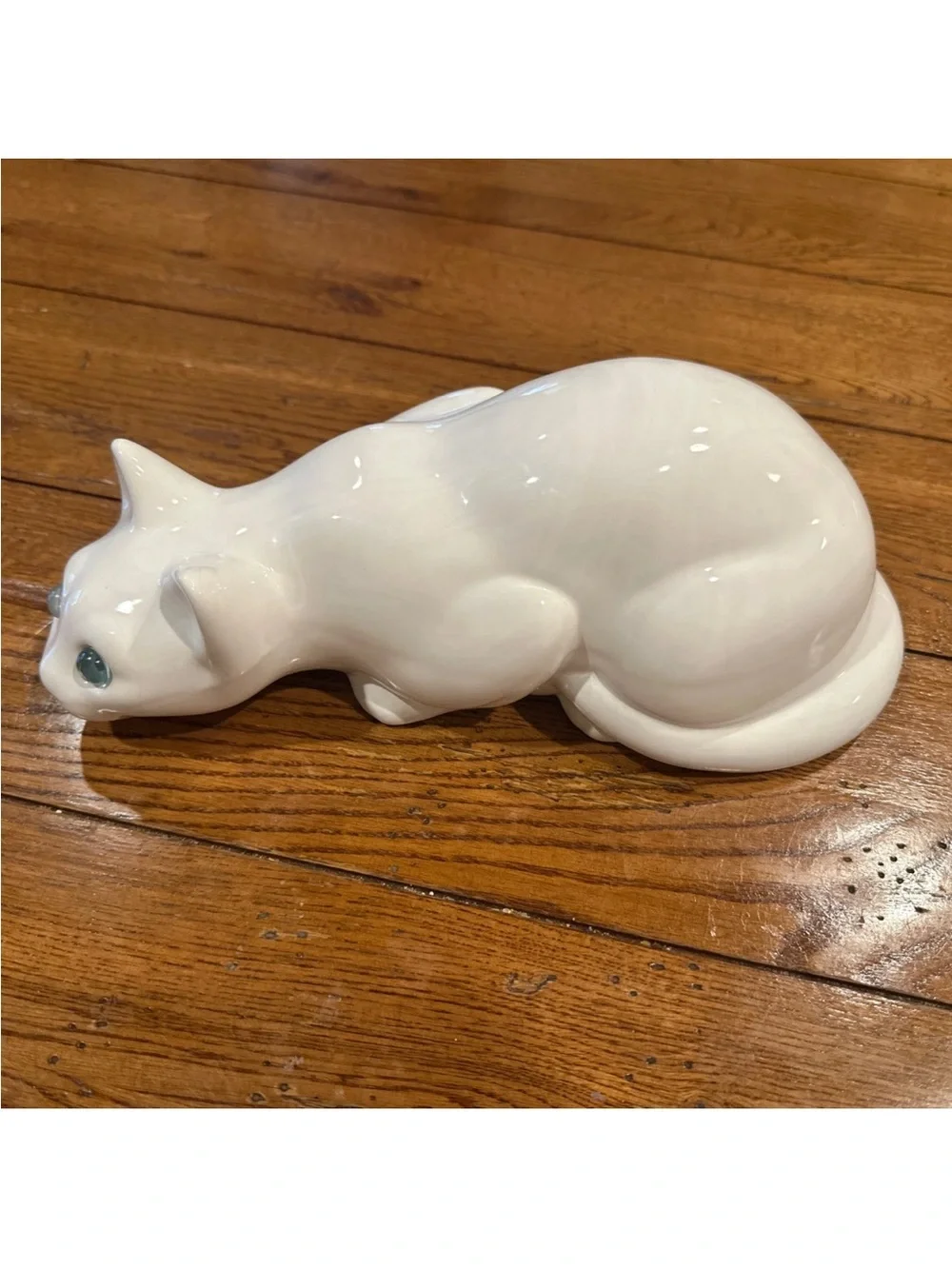 Vintage ELPA Alcobaca Portugal White Cat Figurine Glass Eyes 12” MCM